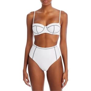 Onia 2 Piece Flora & Ella Seamed Underwire White Black Swim Bikini Top & Bottom